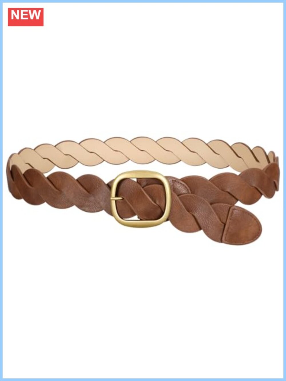 Women Wide Braided PU Leather Waist Belt Gold Buckle Adjustable Western